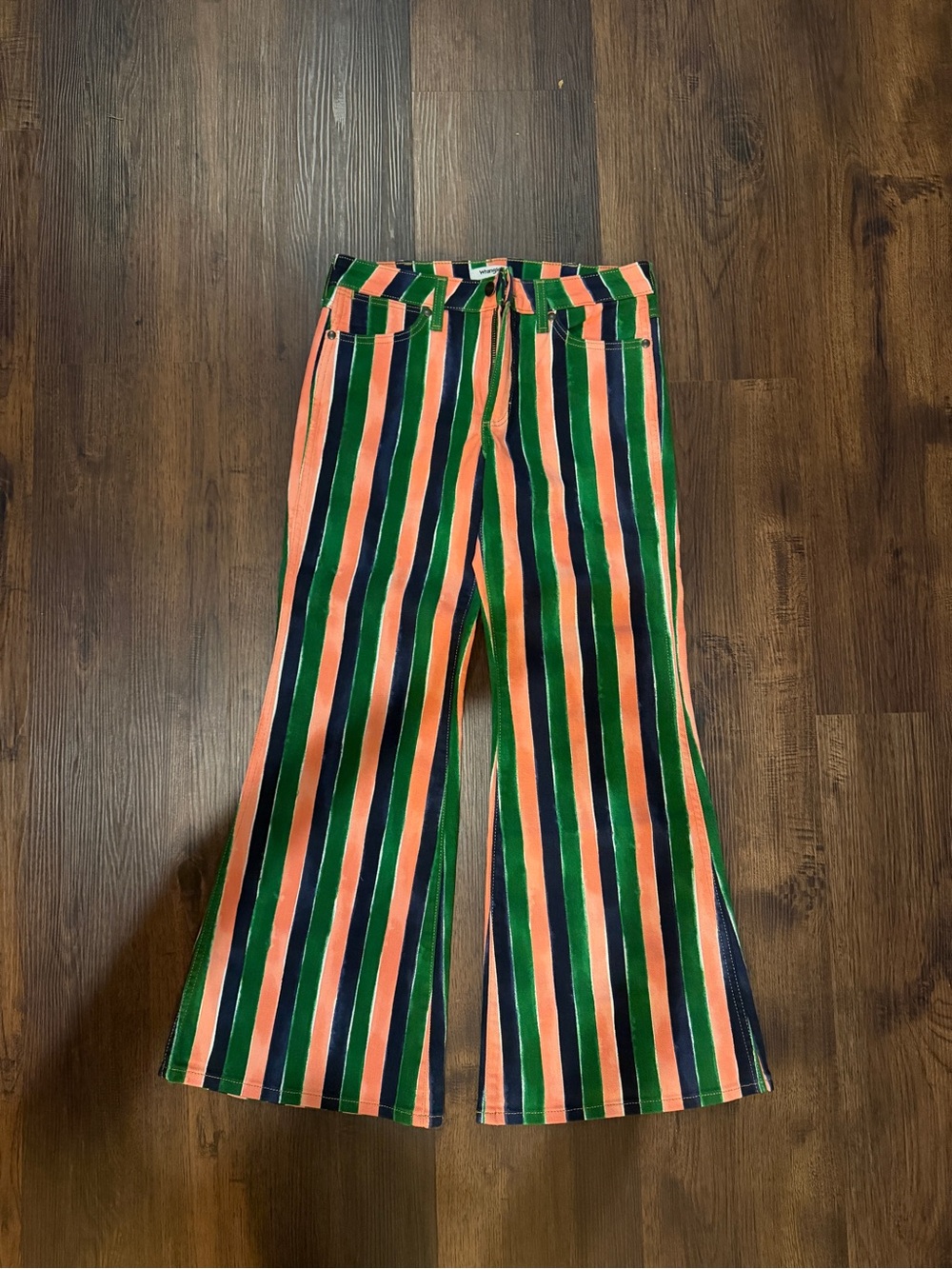 Wrangler Striped Wide-Leg Pants in Green, Navy & Coral